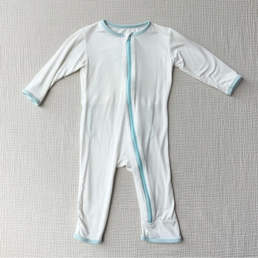 Kickee Pants White Zip Romper Coverall with Blue Contrast 3-6m